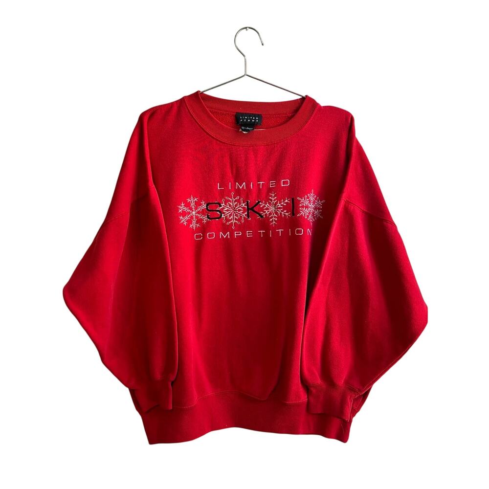 Vtg 90s Boxy Red Silver THE LIMITED Holiday Winter Ski Sweatshirt Crewneck Sz S